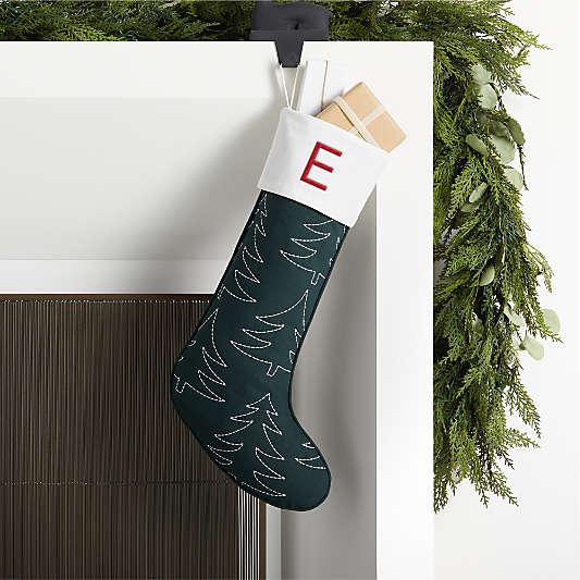 Green Linen-Cotton Blend Embroidered Tree Christmas Stocking Green Linen-Cotton Blend Embroidered Tree Christmas Stocking
