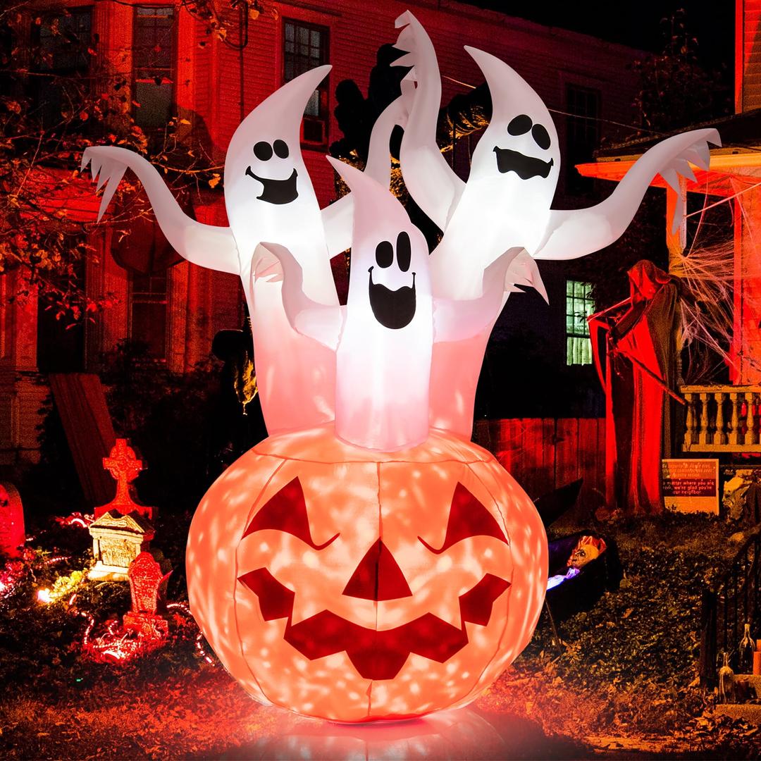 Costway 6 FT Inflatable Halloween Tree White Ghosts with Pumpkin Decor w/ Rotating Lamp Costway 6 FT Inflatable Halloween Tree White Ghosts with Pumpkin Decor w/ Rotating Lamp