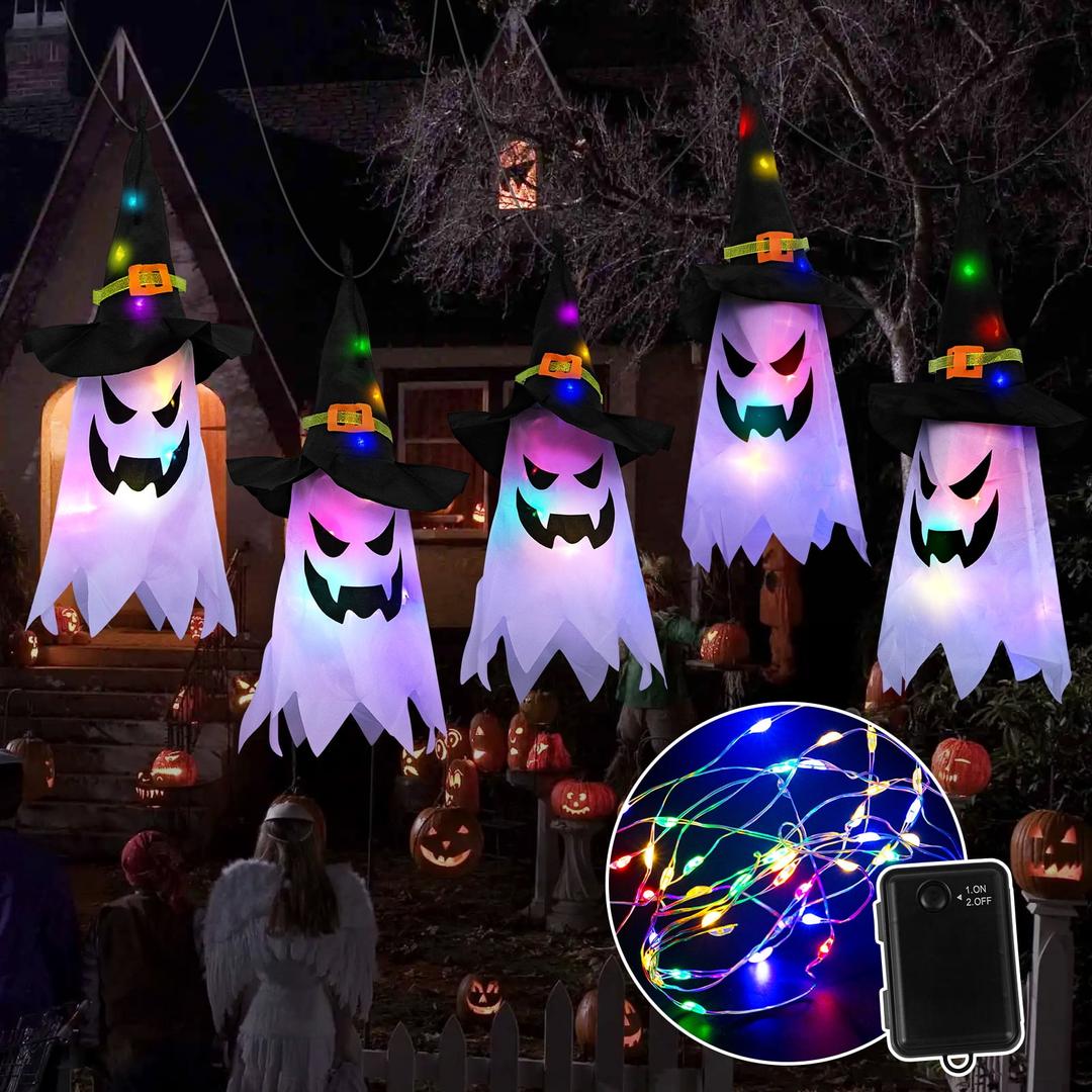 Scidweet Halloween Decorations Hanging Outdoor String Lights Glowing Ghost Witch Hat Indoor Ornaments Halloween Lights for Home Tree Garden Yard (5 Pcs) Scidweet Halloween Decorations Hanging Outdoor String Lights Glowing Ghost Witch Hat Indoor Ornaments Halloween Lights for Home Tree Garden Yard (5 Pcs)