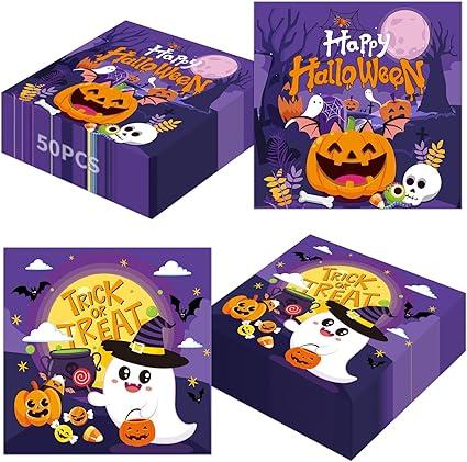 50 Pcs Halloween Napkins - 6.5Inch Disposable Happy Halloween Paper Napkins, Trick or Treat Pumpkin Ghost Cocktail Dinnerware Set for Helloween Party Decorations Tableware Supplies Table Decor Favors 50 Pcs Halloween Napkins - 6.5Inch Disposable Happy Halloween Paper Napkins, Trick or Treat Pumpkin Ghost Cocktail Dinnerware Set for Helloween Party Decorations Tableware Supplies Table Decor Favors